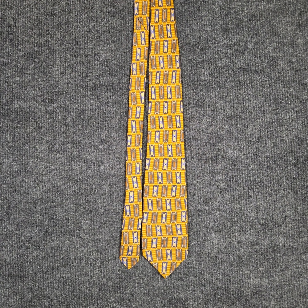 Robert Talbott Studio Silk Tie Gold Blue  Abstract Mens Necktie Handmade